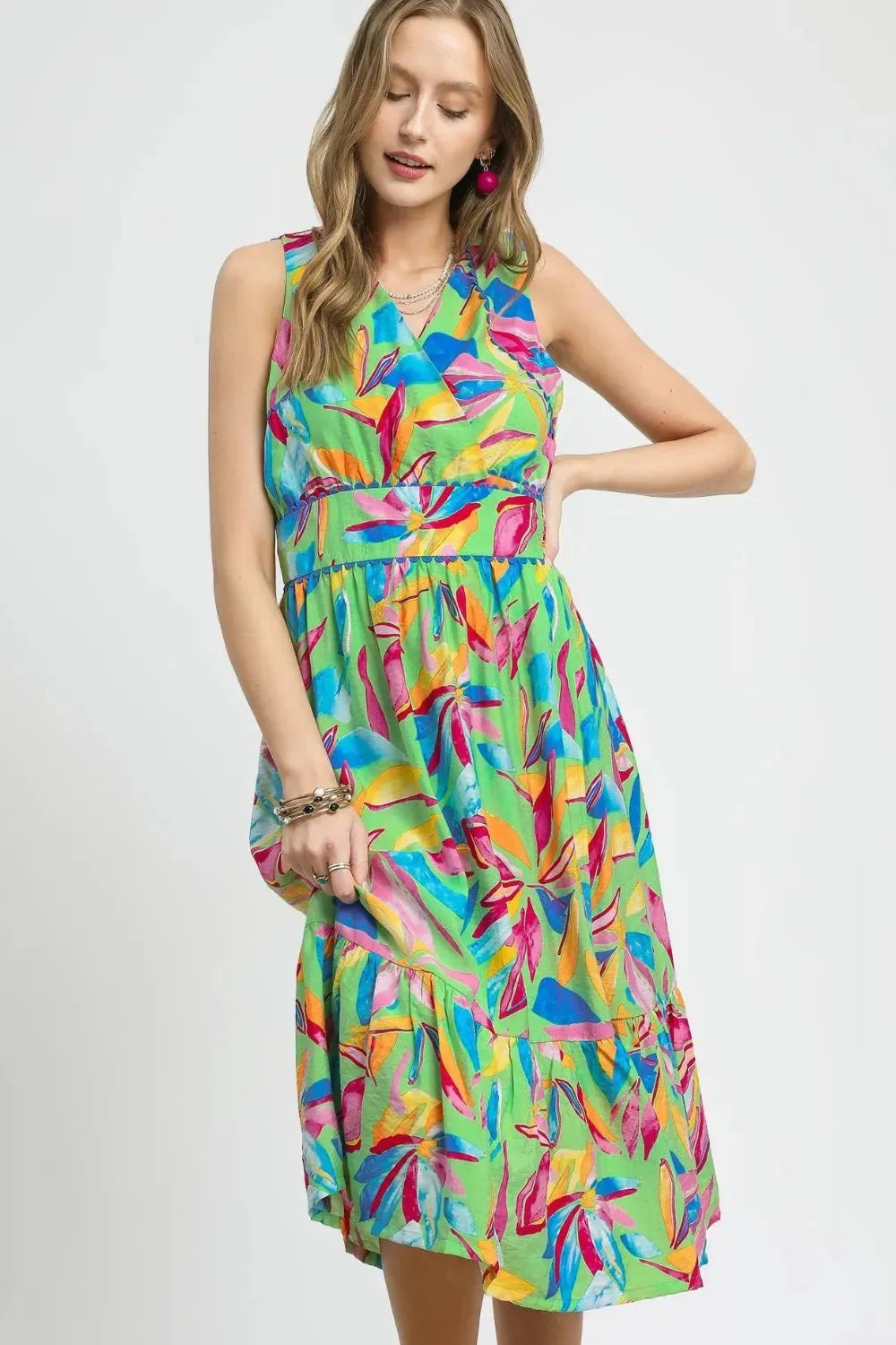 Tropical Paradise Halter Beach Dress in Green women outfit ideas