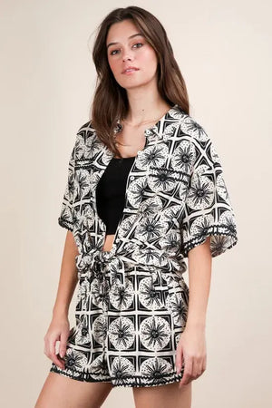 Tropical Print Plus Size Beach Shirt & Shorts Set women outfit ideas