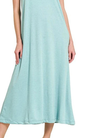 Twisted Strap French Terry Beach Midi Dress in Dusty Teal women outfit ideas