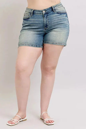 Vintage V-Front Beach Shorts in Medium Wash women outfit ideas