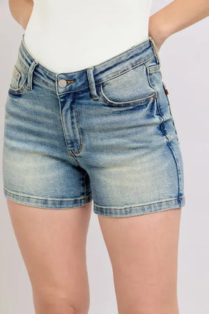 Vintage V-Front Beach Shorts in Medium Wash women outfit ideas