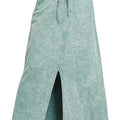 Washed Cotton Front Slit Beach Maxi Skirt in Ash Blue women outfit ideas