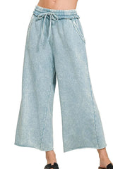Washed French Terry Palazzo Beach Pants in Blue Grey women outfit ideas