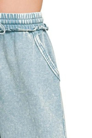 Washed French Terry Palazzo Beach Pants in Blue Grey women outfit ideas