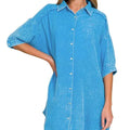 Washed Gauze Button-Down Beach Dress in Deep Sky women outfit ideas